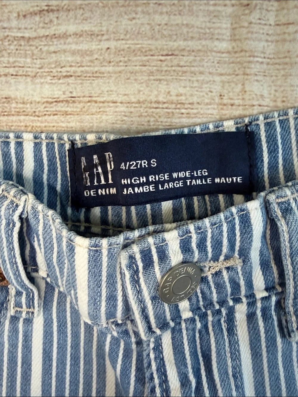 Gap Striped Wide-Leg Blue & White Denim Pants Size 4 Regular